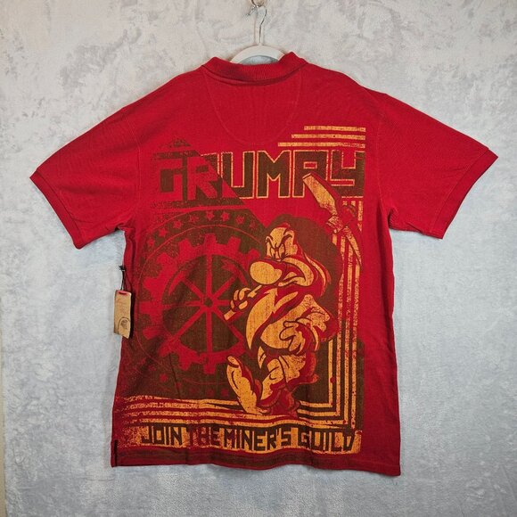 NWT Disney Mens XL Classic Fit Red Grumpys Miners Guild Polo Shirt Attitude Dad - Picture 7 of 12